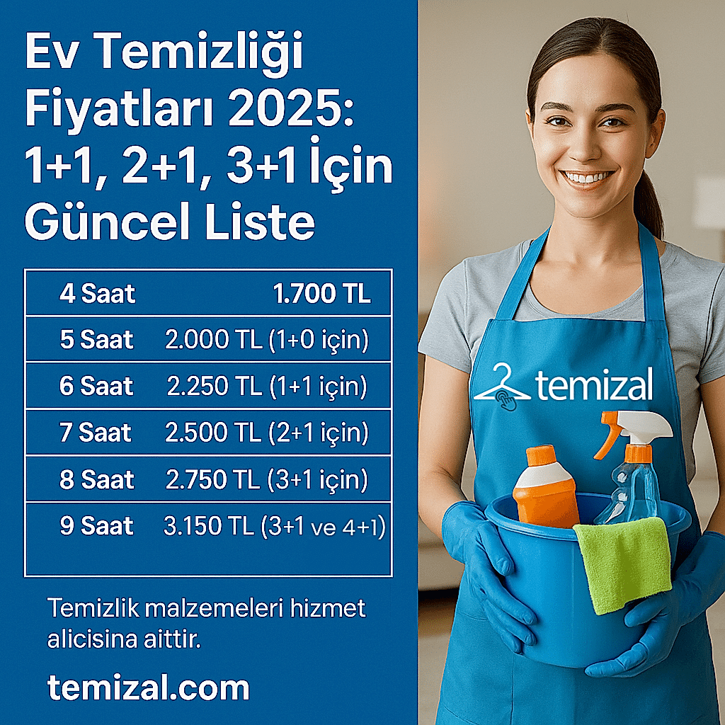 Ev Temizliği Fiyatları 2025: 1+1, 2+1, 3+1 İçin Güncel Liste